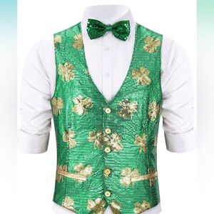Green Sequin Vest with Gold Shamrocks